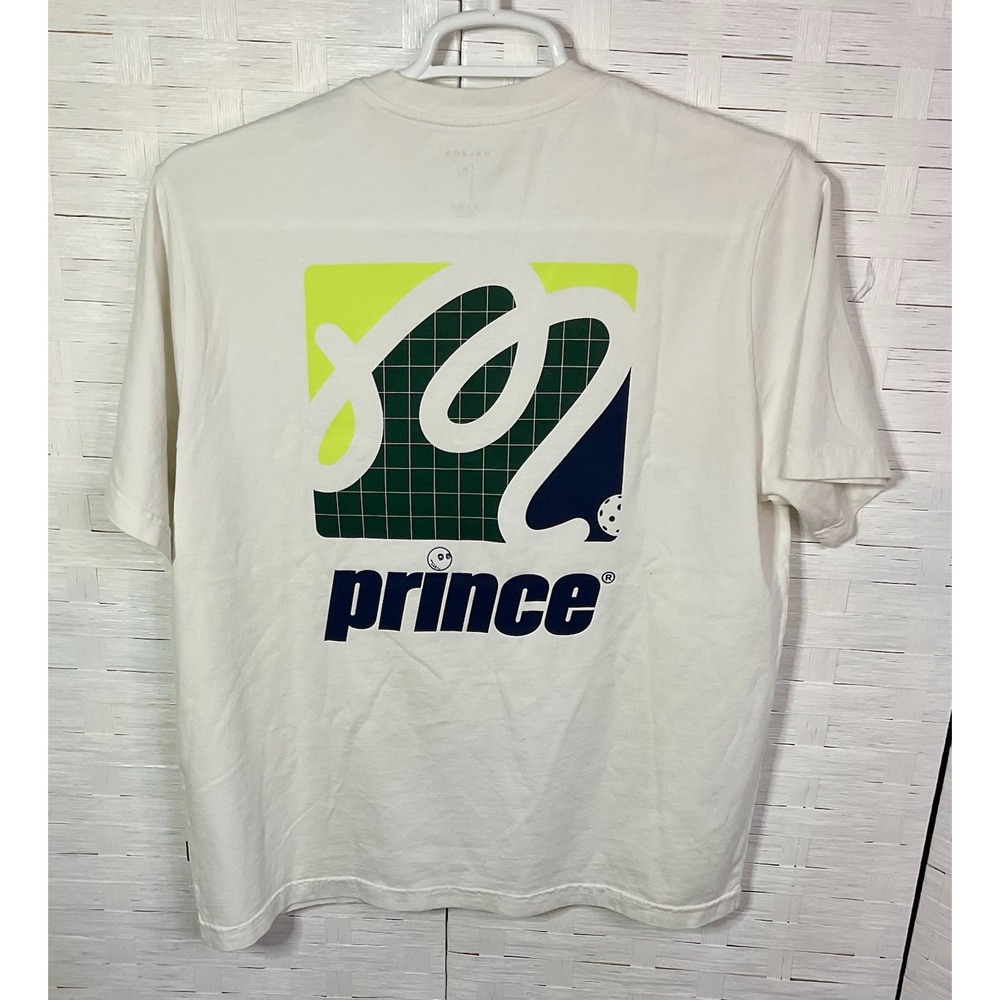 Prince White Short Sleeve Tee with Neon Yellow, Dark Green & Navy Graphic